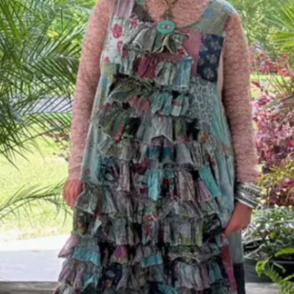 Boho Tiered Ruffle Midi Dress in Teal Mix